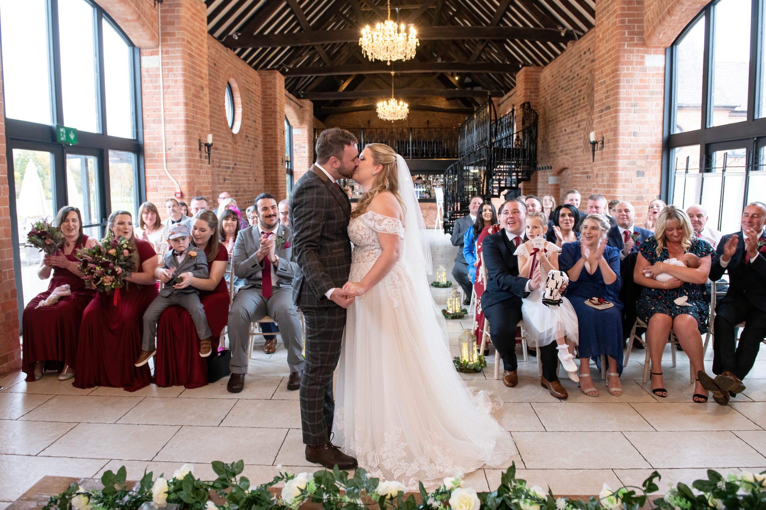 First kiss as a married couple at Meadow Barn