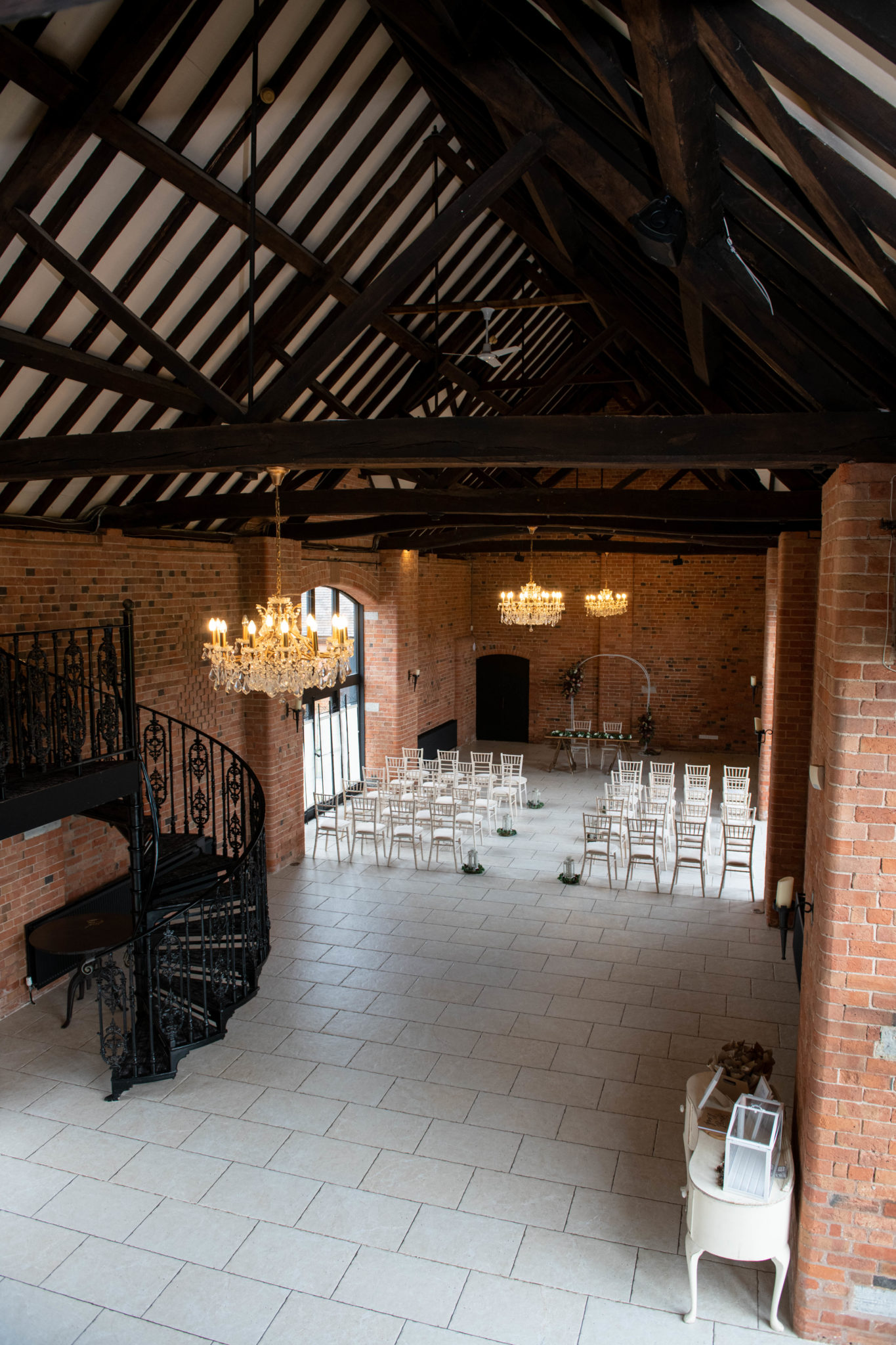 Ceremony setup at Meadow Barn with rustic decor